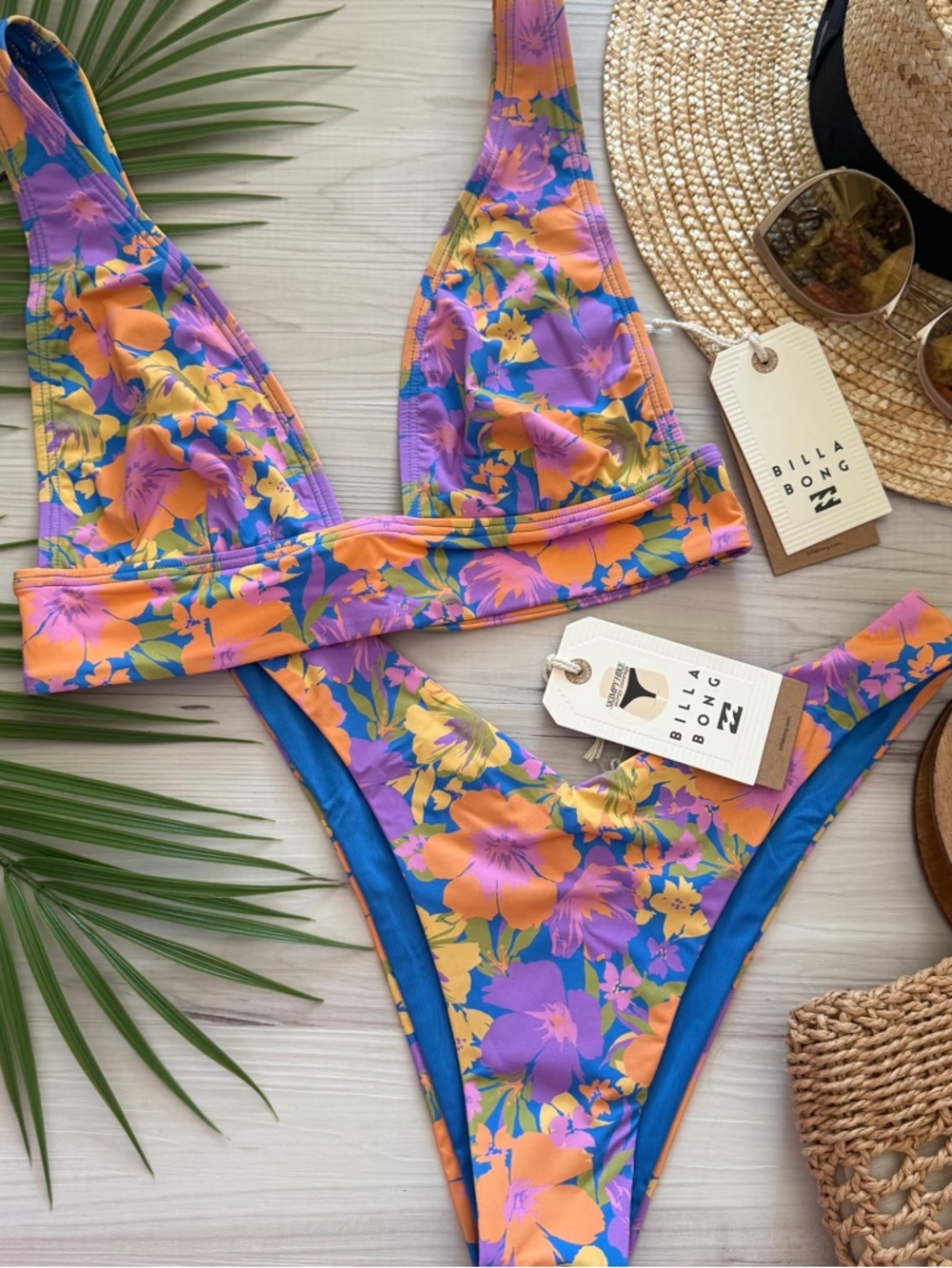 Billabong Floral Bikini Set - Purple, Pink, Yellow